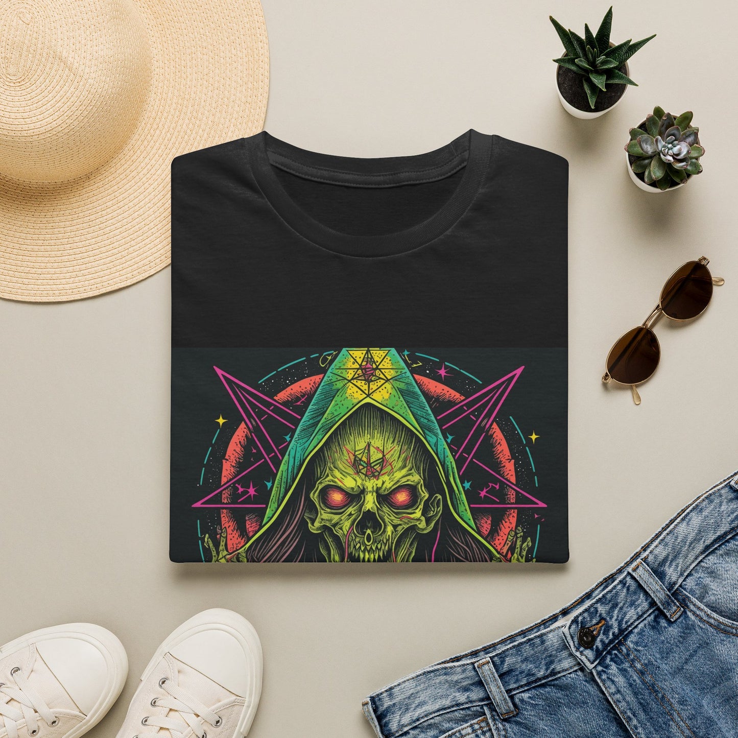 Hooded Skull T-Shirt — Neon Occult Graphic Tee