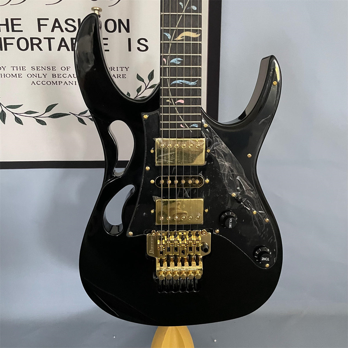 Custom Modern 6-String Black Electric Guitar - HSH Pickup, 24 Fret, Double Tremolo Bridge - Premium Electric Guitar from Lizard Vigilante - Just $588.88! Shop now at Lizard Vigilante