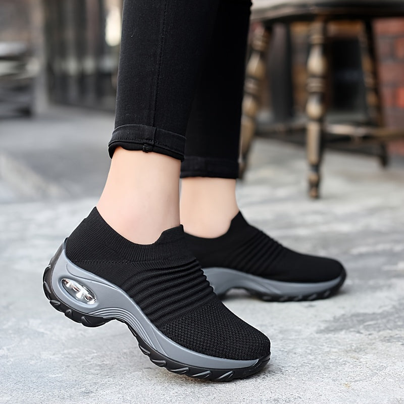 Women's Casual Sports Socks Sneakers Fashionable Thick Sole Air Cushion, Elevated Sloping Heel Rocking Shoes plus size
