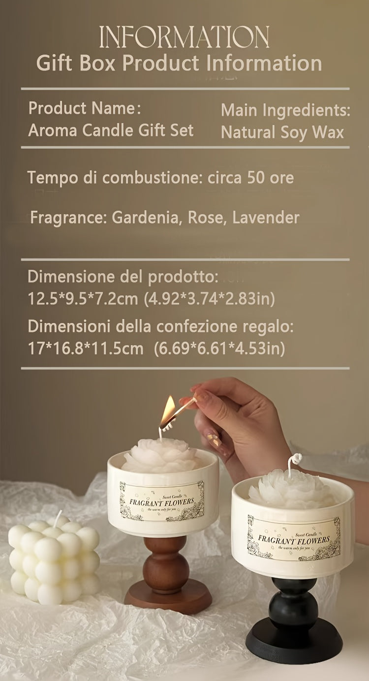 Luxury Soy Wax Scented Candle - 5.3oz Rose, Lavender, Gardenia | Elegant Gift Box for Christmas, Birthdays & Graduations | Home Decor with Ceramic Container & Wooden Base