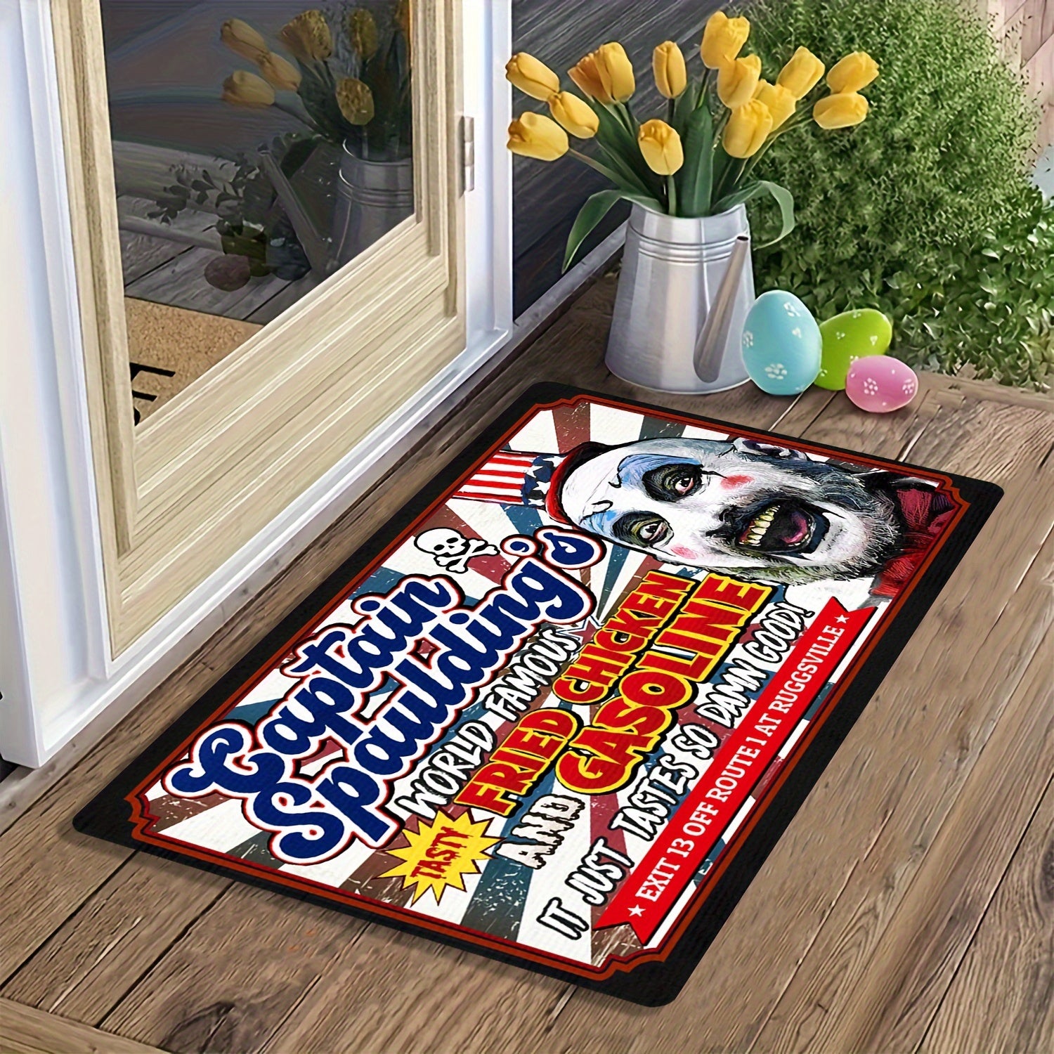 Captain Spaulding's Fried Chicken & Gasoline Area Rug – Ultra-Soft, Washable, and Non-Slip Indoor/Outdoor Decor - Premium  from Lizard Vigilante - Just $20.99! Shop now at Lizard Vigilante