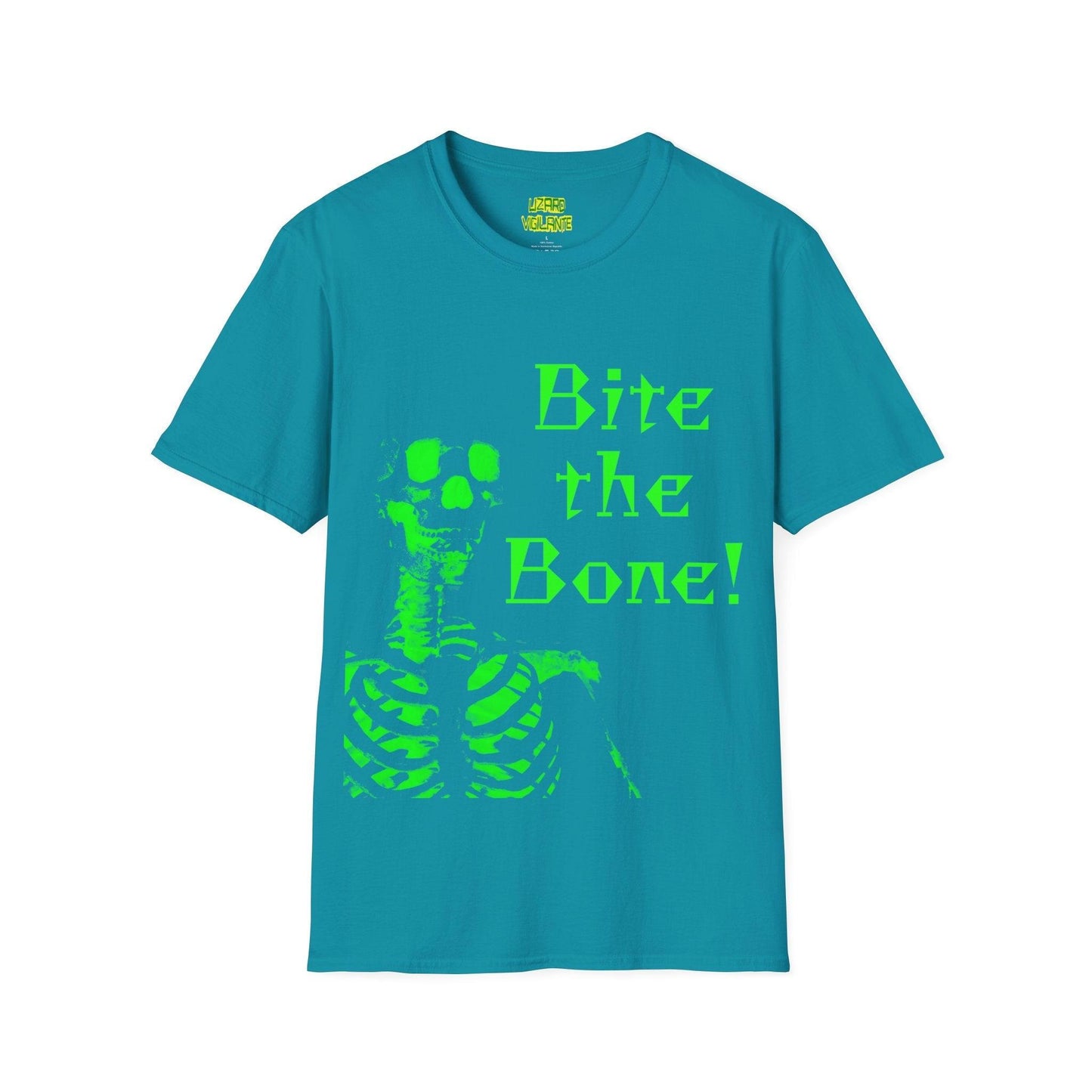 Bite the Bone! Skeleton Unisex Softstyle T-Shirt - Lizard Vigilante