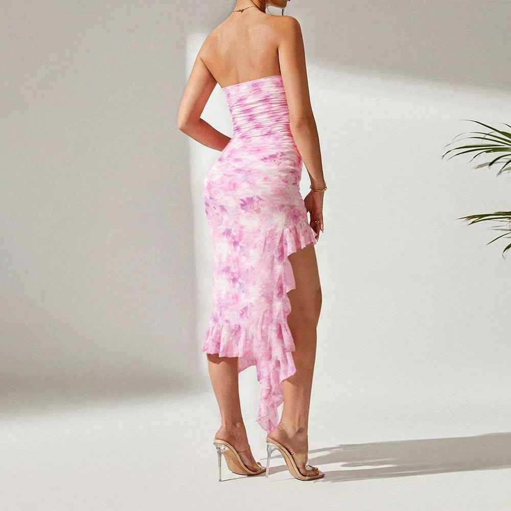 European Sexy Slit : Strapless Dress