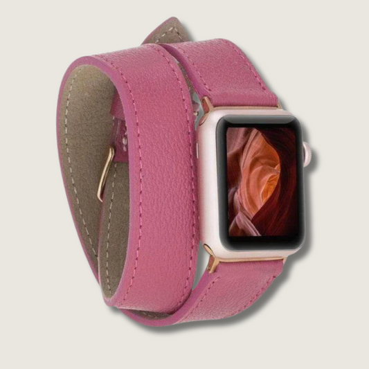 Luxury Double Wrap Dark Pink Leather Apple Watch Band - San Diego