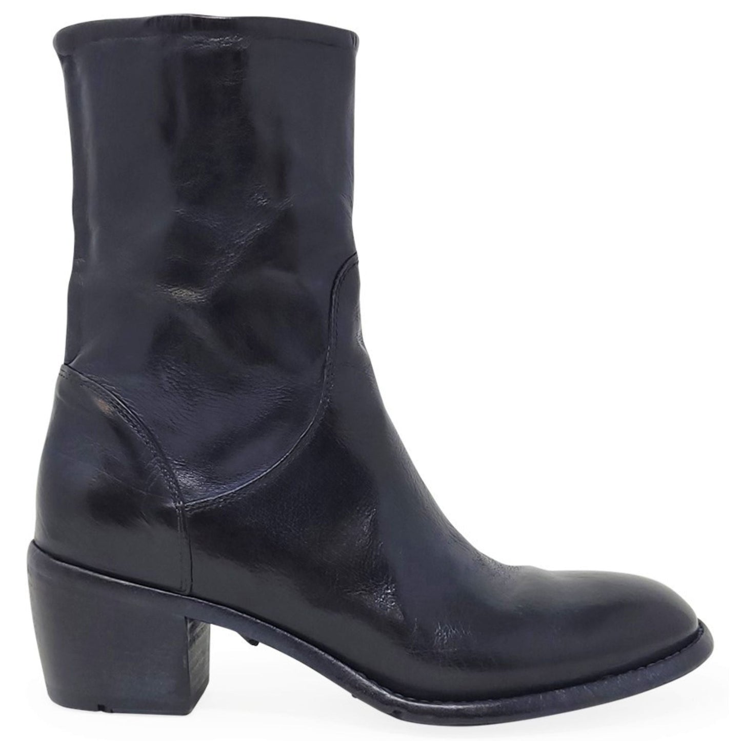 Navy Leather Mid Calf Boot