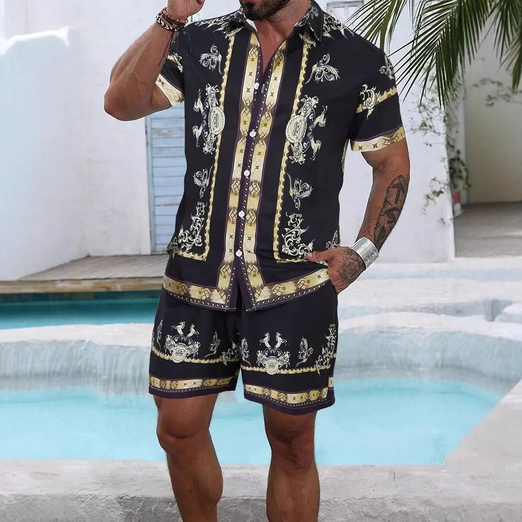 3D Digital Printing Men's Casual Loose Shirt Shorts