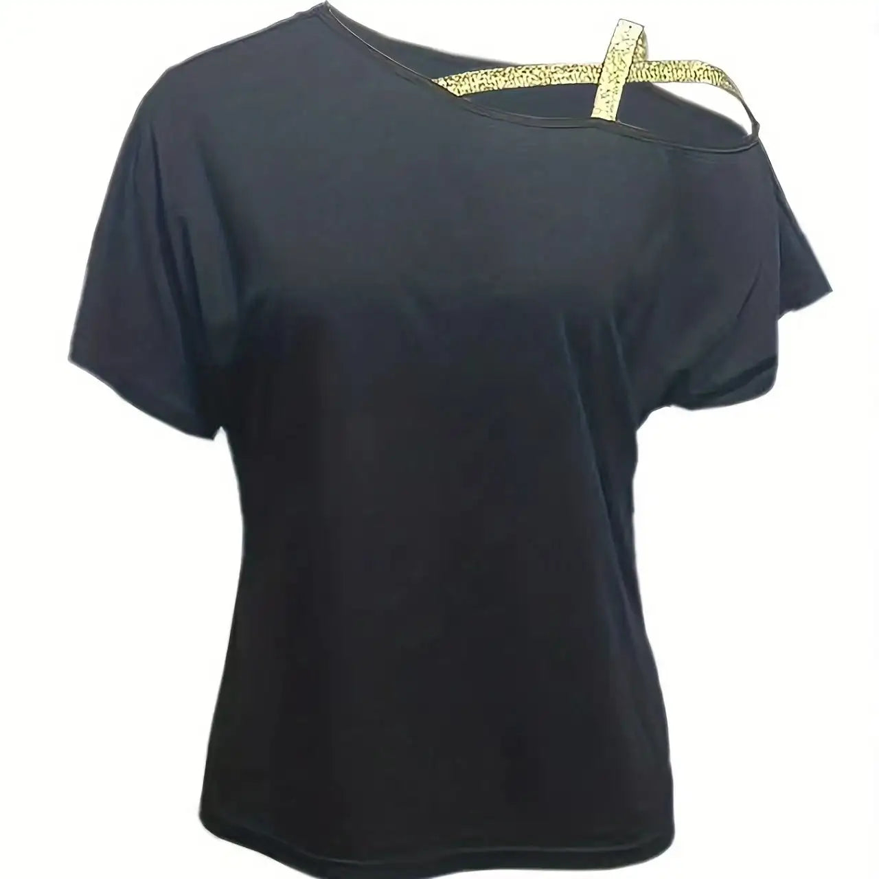 Women's Sequined Gold Shoulder Strap Off Shoulder Cross Off Shoulder Short Sleeved Tie Up T-shirt Top Shirt
