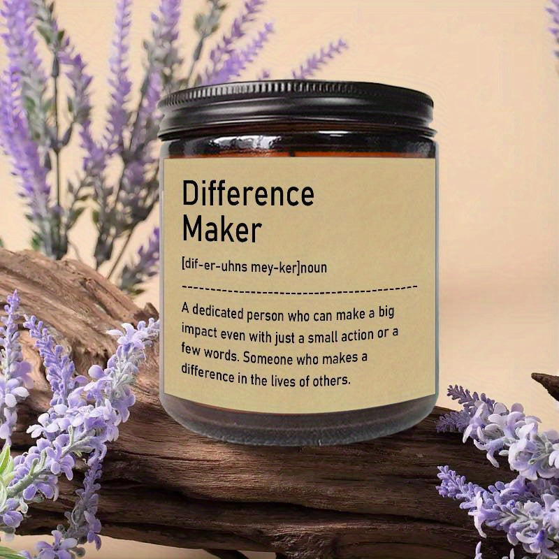 1pc, Lavender Scented Candle, "Difference Maker" Inspirational Quote, 33.81oz Glass Jar with Wick, Bee & Soy Wax, Perfect Gift for Women, Men, Best Friends, Teachers, Bosses, Leaders, Mentors, for Christmas, Thanksgiving, Bir