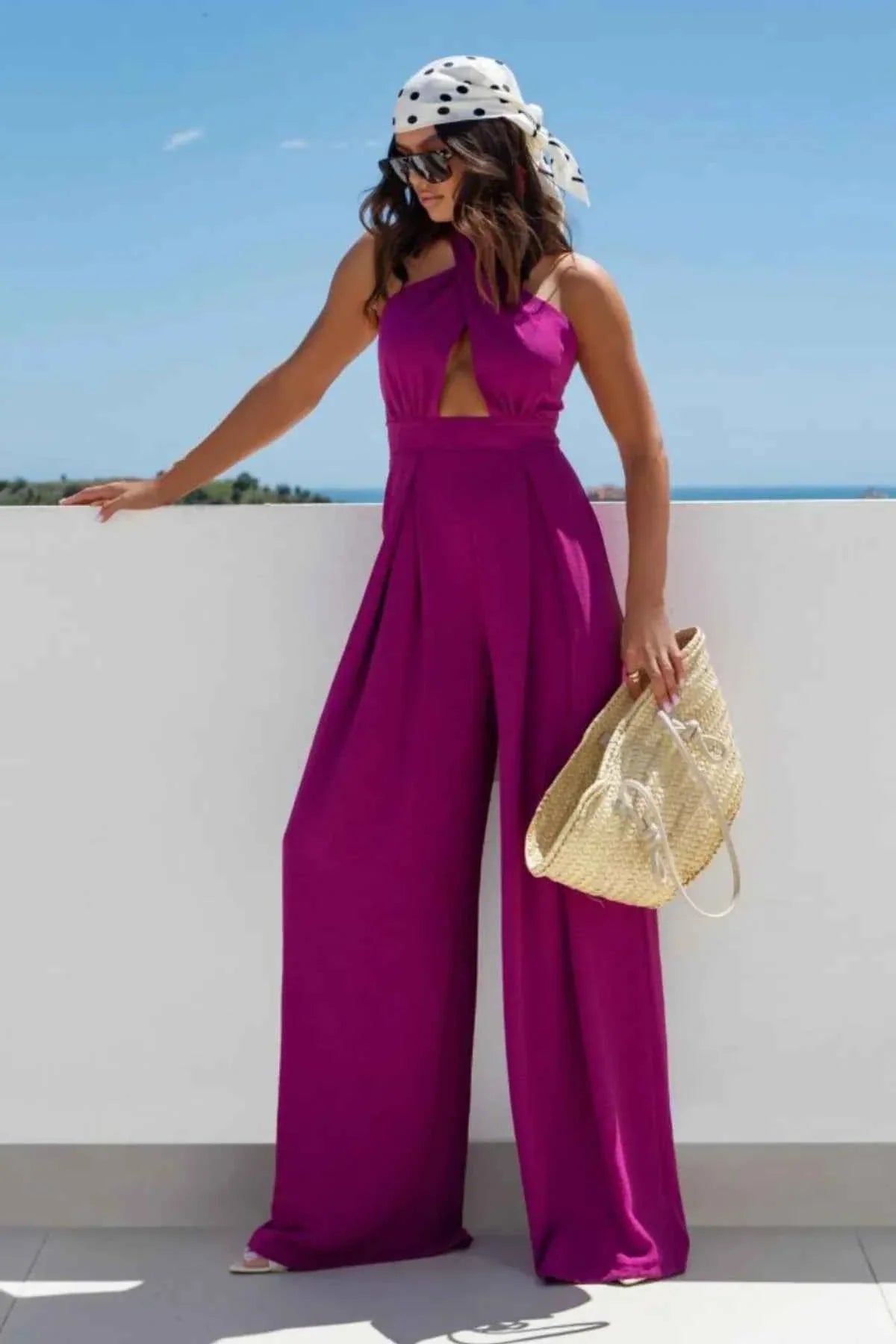 Halter Neck Wide Leg : With Keyhole Detail Jumpsuit