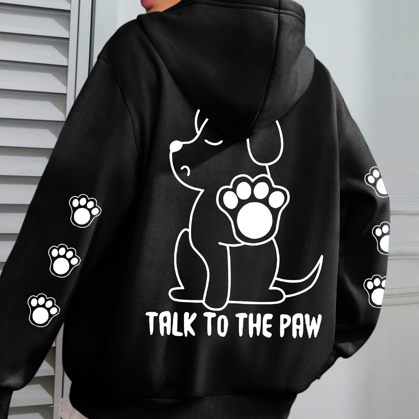 Plus Size Womens Cozy Dog Talk to The Paw Print Hoodie - Soft Drawstring Casual Hooded Sweatshirt for Winter and Fall - Comfortable Relaxed Fit, Long Sleeve, Pullover Design, and Fun Pet Lovers Graphic - Premium hoodies from Lizard Vigilante - Just $26.99! Shop now at Lizard Vigilante