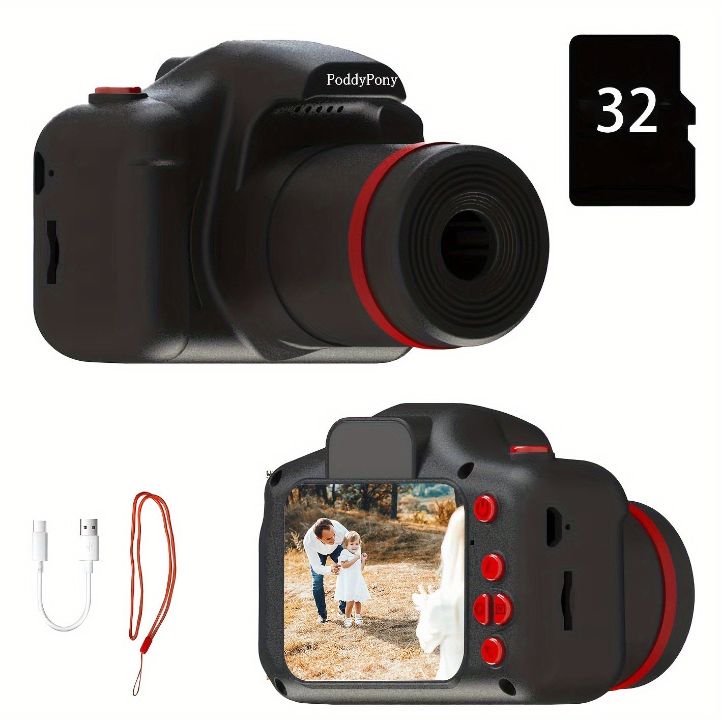 32G Kids Digital Camera - Portable, Long Lens, HD Video, Toddler-Friendly Design - Perfect Birthday, Festival, Christmas Gift for Little Photographers
