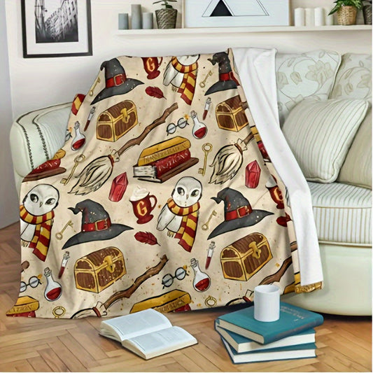 1pc Flannel Digital Printed Throw Blanket Sofa Blanket, Home Leisure Blanket, Air Conditioning Blanket, Nap Blanket, Soft And Comfortable Halloween Cute Hat Cat White Ghost Bat Pumpkin Bed Blanket