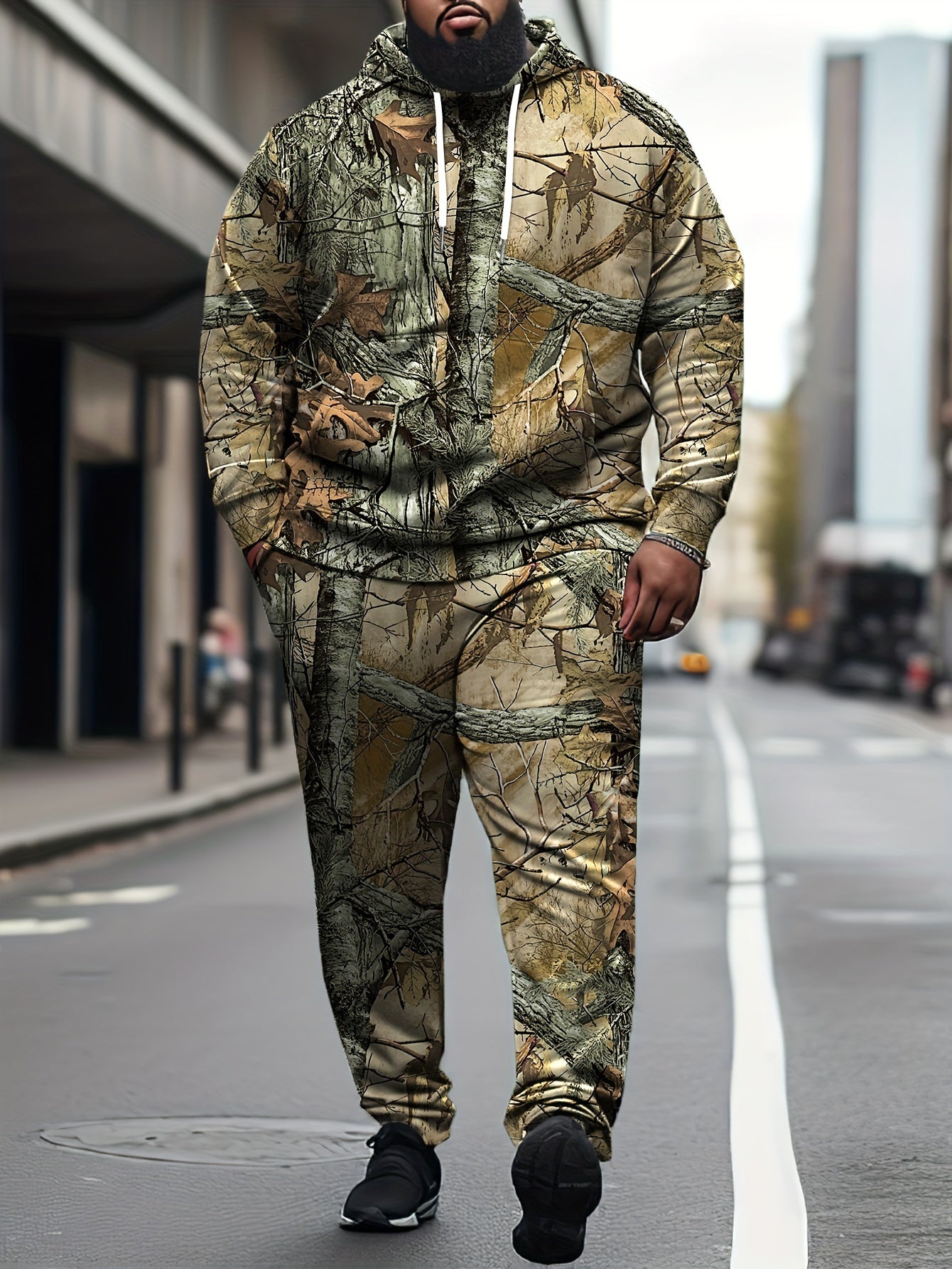 Plus Size Men's 3D Graphic Print Hooded Sweatshirt & Sweatpants Set – Color Block Pattern, Soft & Breathable Non-Stretch Polyester, Perfect for Spring, Fall, & Winter - Premium Hoodie from Lizard Vigilante - Just $53.88! Shop now at Lizard Vigilante