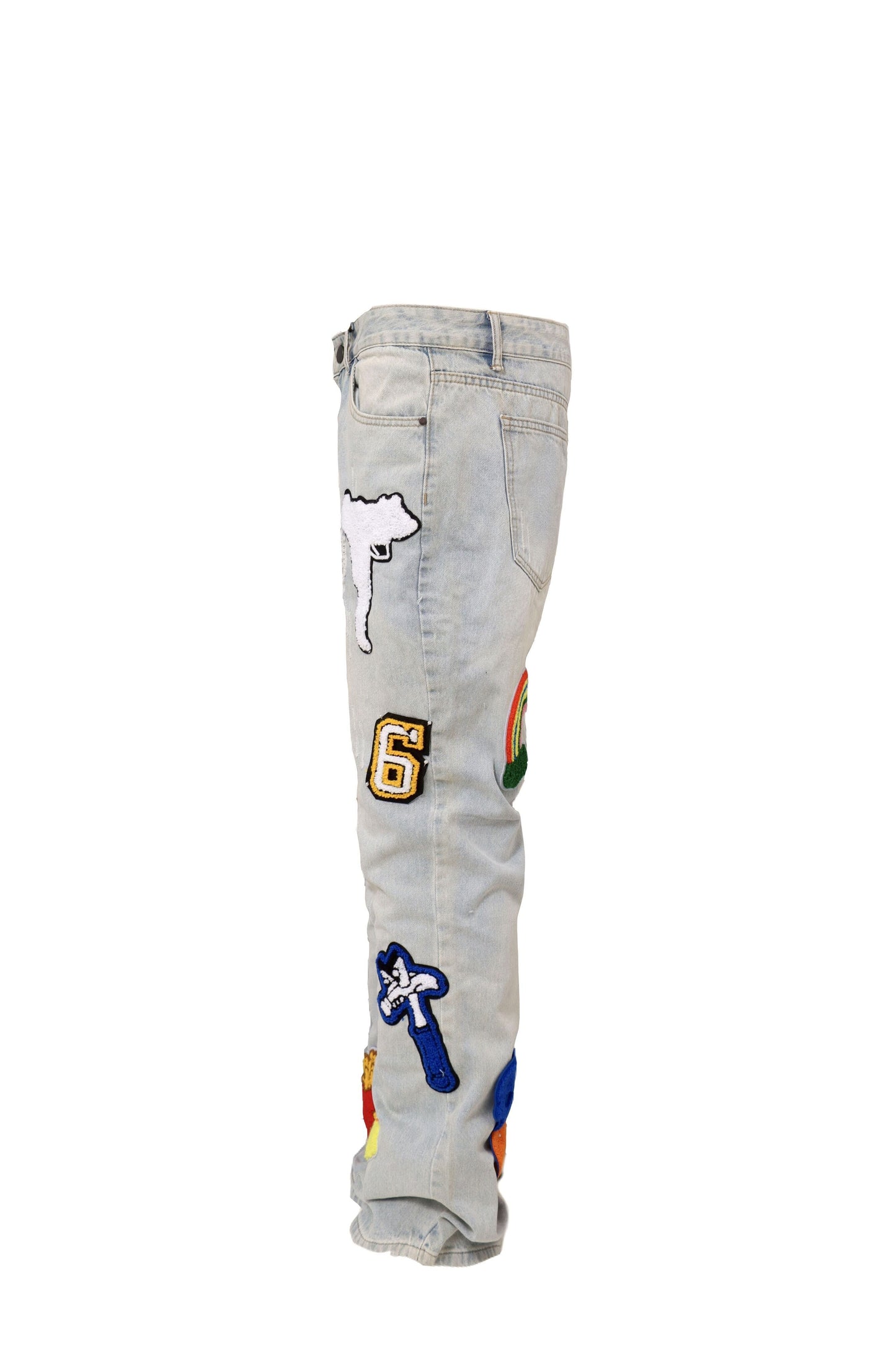 Light Color Irregular Towel Embroidered Slim Straight-leg Denim Trousers