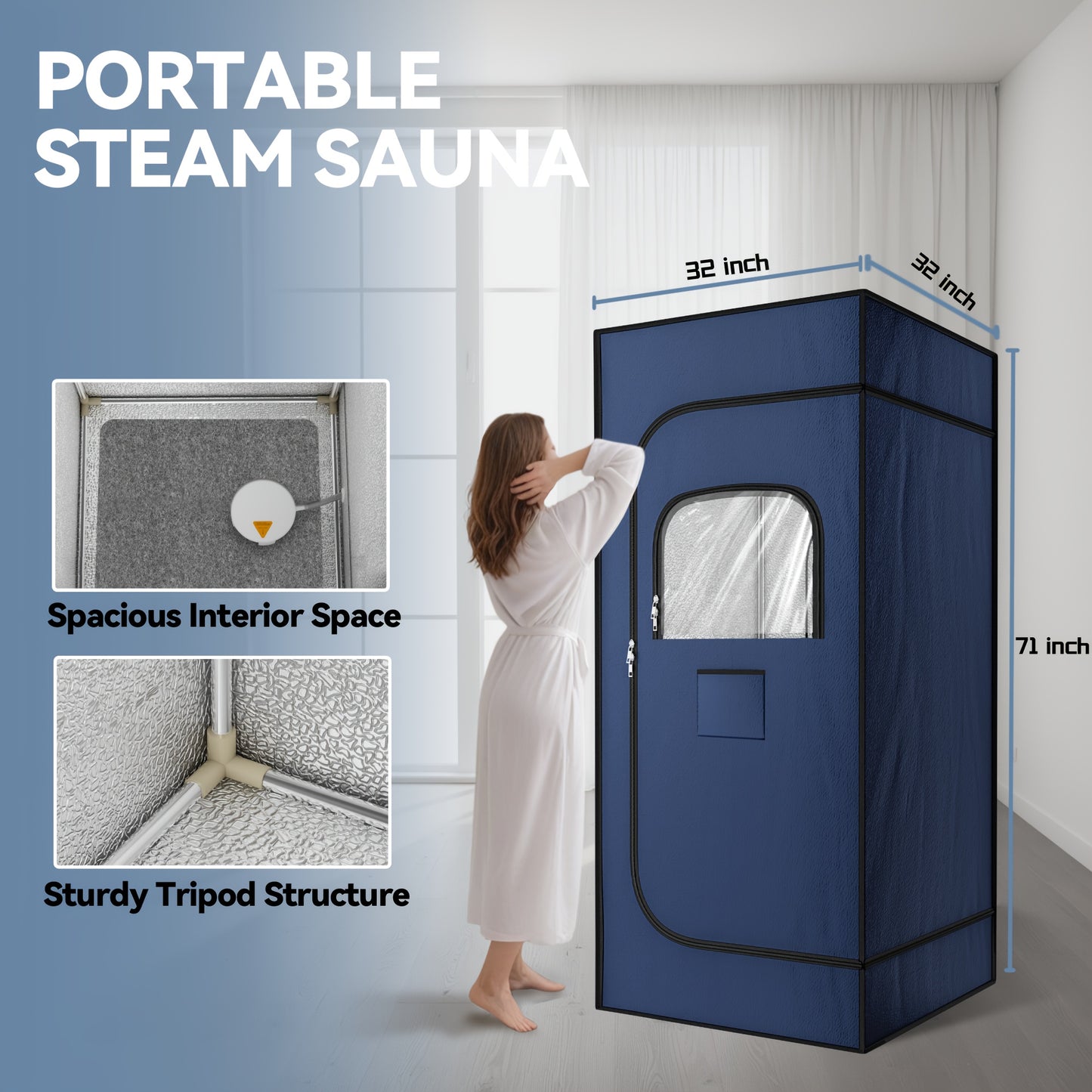 Portable Steam Sauna for Home with 3L Steamer, Remote Control, Folding Chair, 99 Minute Timer, Navy Blue - Premium  from Lizard Vigilante - Just $152.99! Shop now at Lizard Vigilante