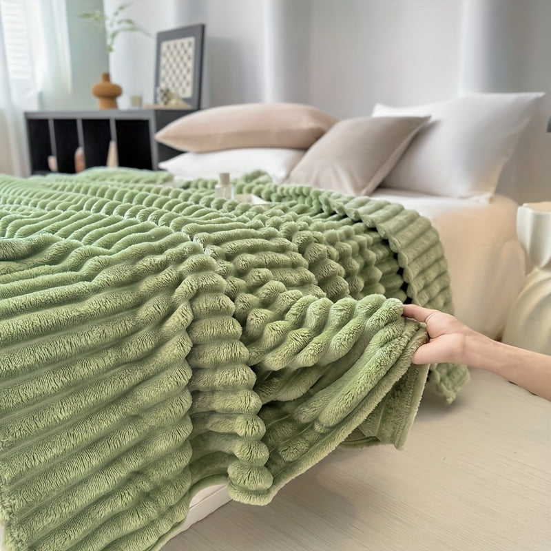 1pc Cozy Double-Sided 3D Rabbit Hair Blanket - Soft, Warm, and Fuzzy for Snuggling Up - Perfect for Office, Outdoor Camping, Sofa, and Gift Giving