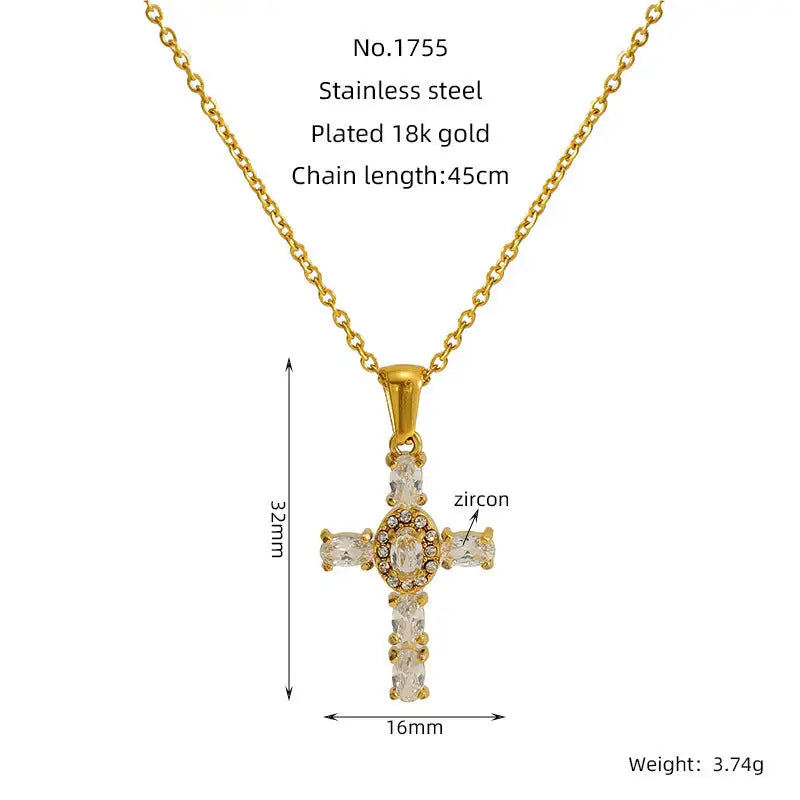 Ins Style Vintage Cross Zircon Necklace