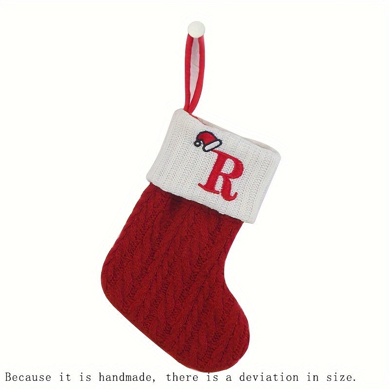 1pc Knitted Christmas Socks Stocking Gift Bag - Embroidered Alphabet, Candy Design, Scene Decor, Room Decor, Home Decor, Holiday Party Decor, Festive Gift Idea for Family and Friends