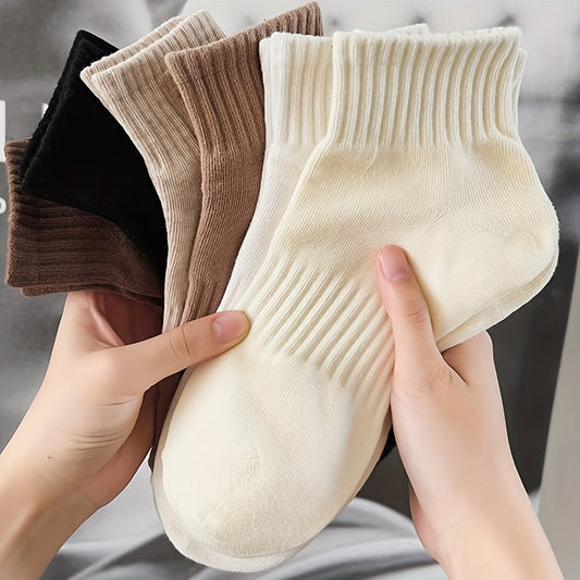 6 Pairs of Ultra-Soft Solid Ribbed Crew Socks for Women - Comfortable Everyday Wear, Breathable, Simple & Stylish, Assorted Colors, One Size Fits Most