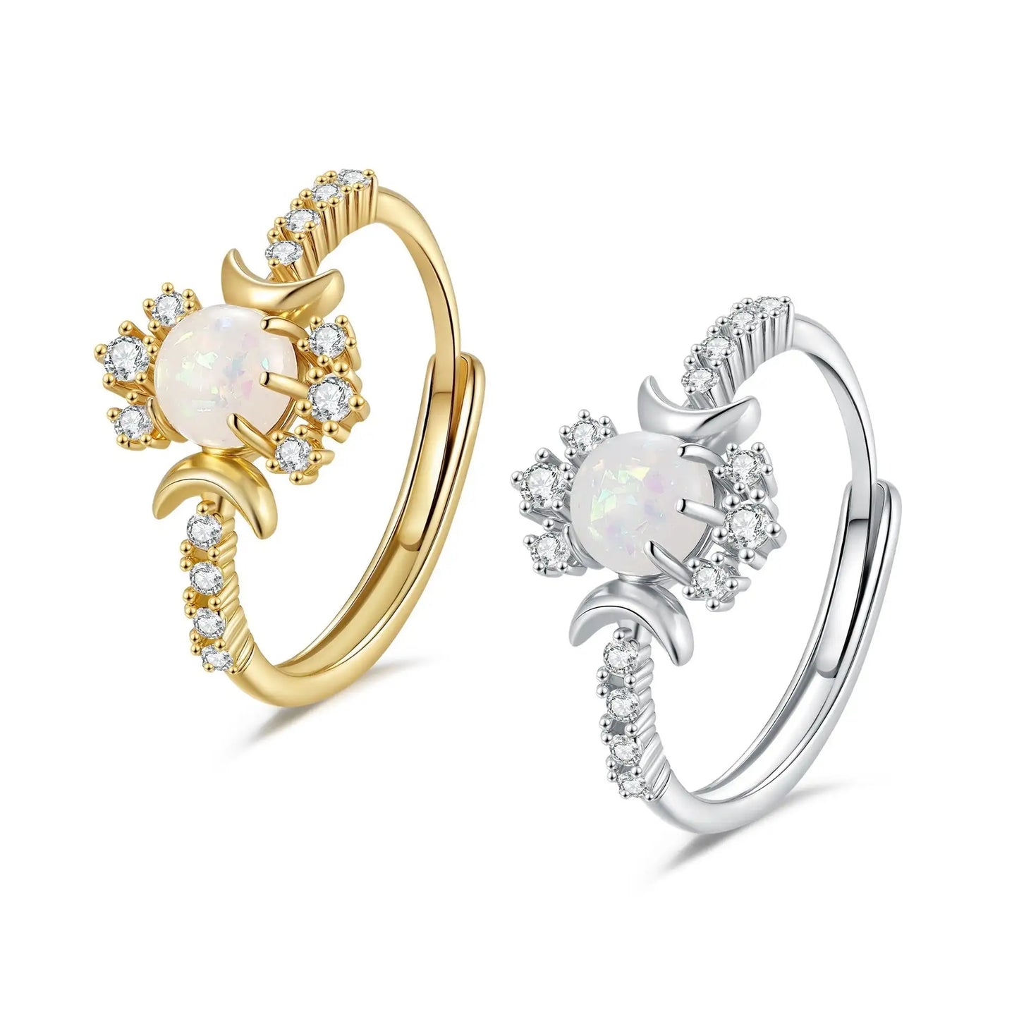 Platinum Round White Opal Glossy Double Moon Edge