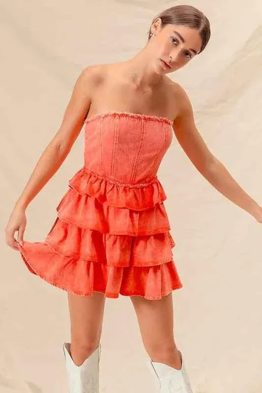 Strapless Ruffle Layered : Cheer Up Dress