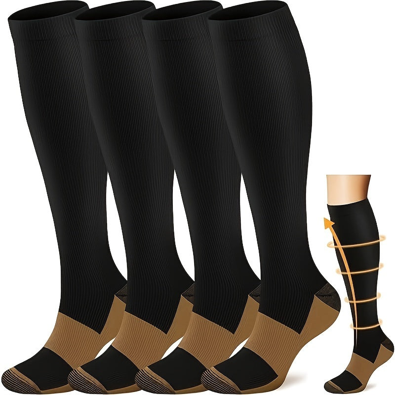 4 Pairs Copper Compression Socks - 20-30mmhg Circulatory Boost for Nurses & Athletes - Enhanced Support, Unisex, Ideal for Running, Cycling