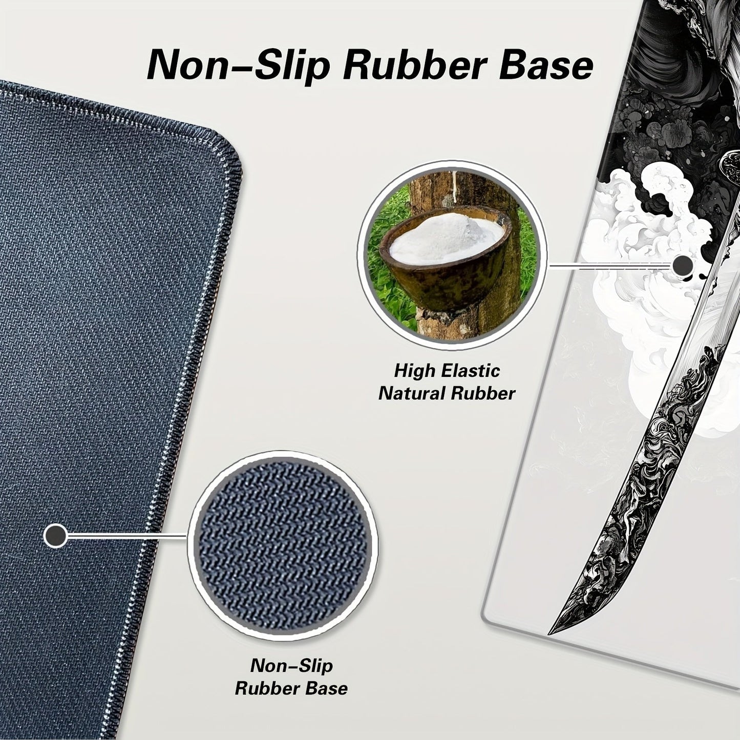 Extended Gaming Mouse Pad with Japanese Samurai Sword Design, Extra Large, Stitched Edges, Washable, Non-Slip Rubber Base, 31.5x11.8 inches