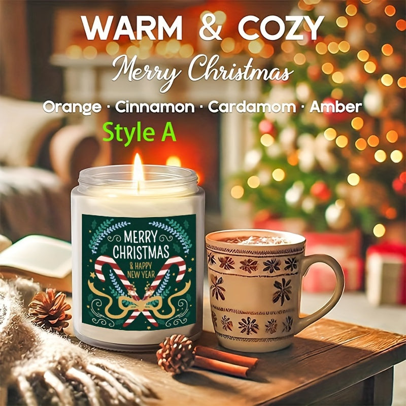 Christmas Themed Scented Candle in Glass Jar, Lavender Soy-Beeswax Blend, 3.5 oz, Hand-Poured with Single Wick, Ideal for Holiday Decor, Christmas Gifting, Festive Ambience & Home Aromatherapy - Comes with Bow Embellishment