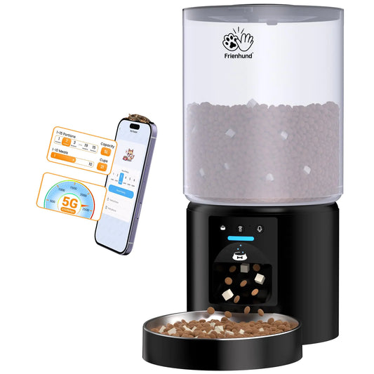 Frienhund Automatic Cat Feeder with Sealed Outlet: 5G WiFi Automatic Dog Feeder with 5L Large Cat Food Storage Container Timed Cat Food Dispenser for Multiple Pets Detachable for Easy Clean - 21 Cup