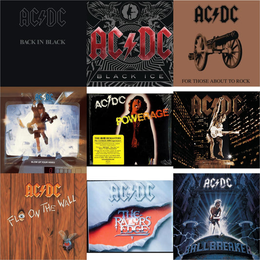 Powerage & Back In Black & For Those About To Rock & Razor's Edge & Black Ice & Ballbreaker & Stiff Upper Lip & Blow Up Your Video & Fly On The Wall