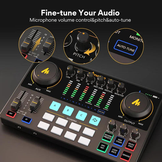 Maono AME2 Audio Interface Sound Card DJ Mixer All in One Portable Podcast Studio for Recording,Live Streaming,Youtube,Guitar,PC - Lizard Vigilante