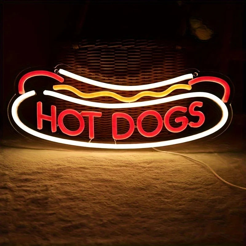 Hot Dog Neon Wall Sign For Shops And Parties (DC Power, <60 lm)