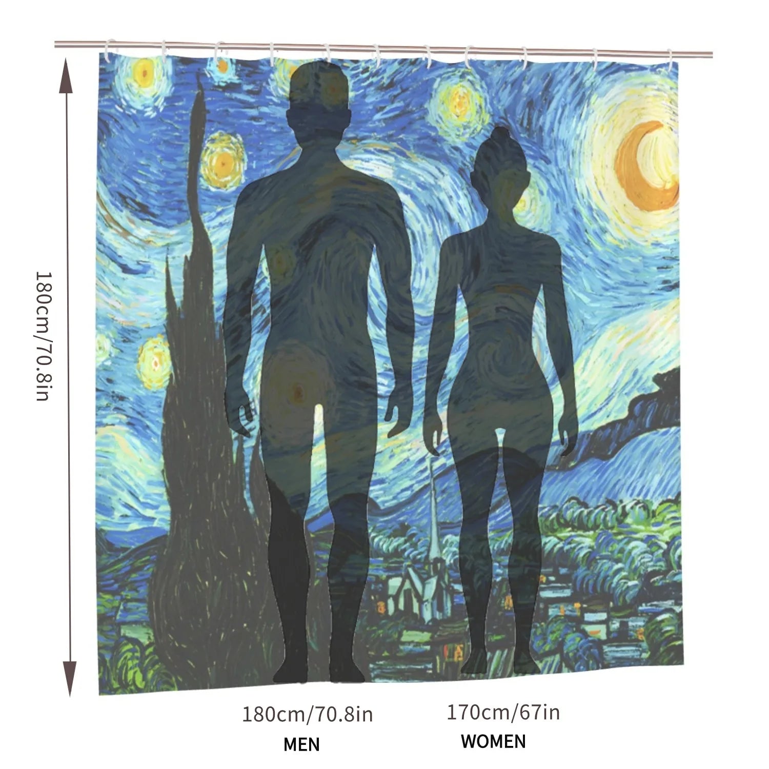 1pc Van Gogh-Inspired Artistic Shower Curtain Liner - Perfect for Bathroom Decoration - Includes 12 Hooks - Premium  from Lizard Vigilante - Just $17.99! Shop now at Lizard Vigilante