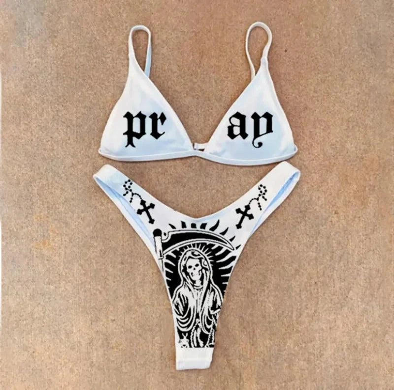 Skull Bikini Black And White Desirable Goth Emo Women Two-Piece High Waist Gothic Swimsuit Beach - Premium  from Lizard Vigilante - Just $20.99! Shop now at Lizard Vigilante