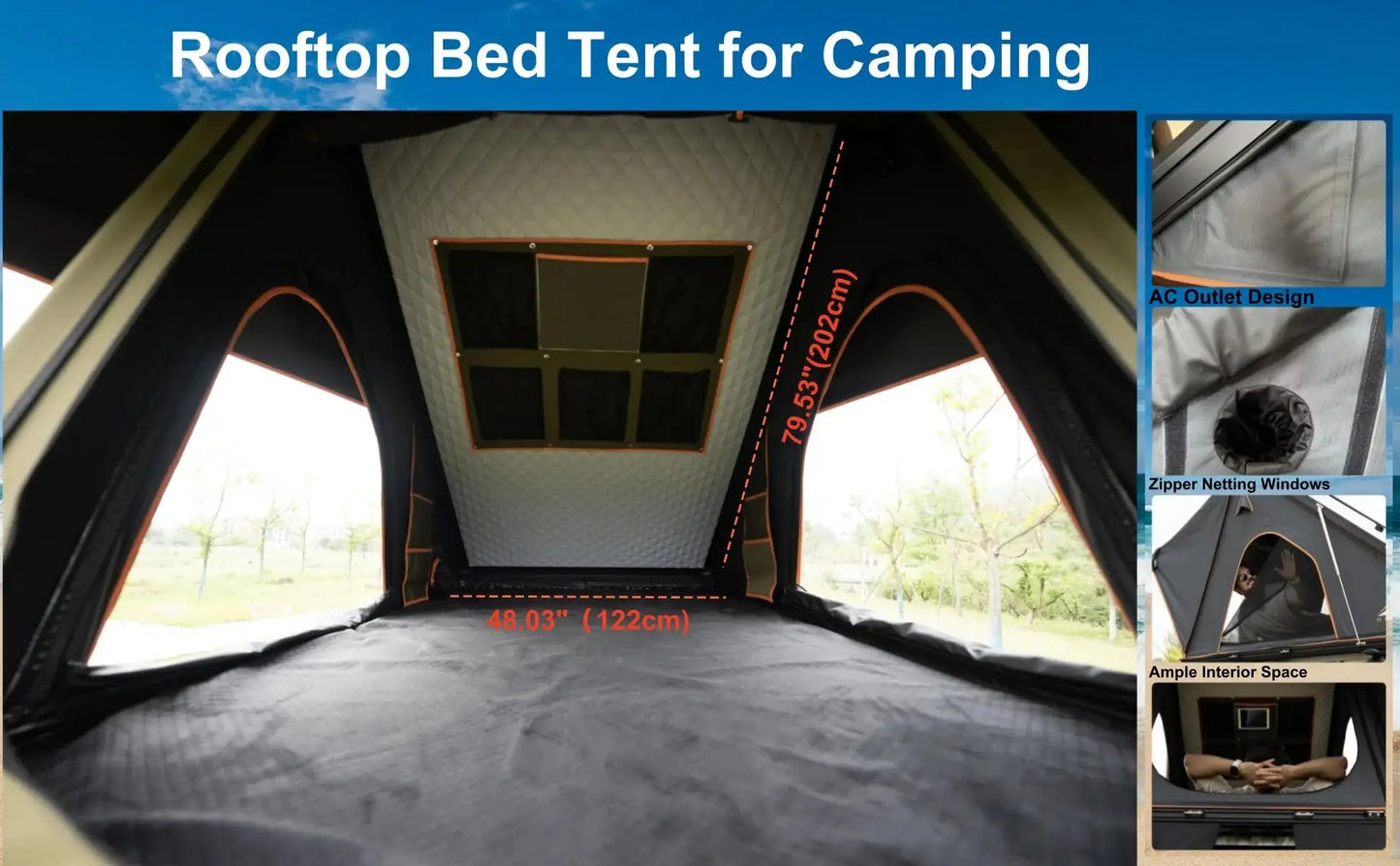 Adventurer Plus Rooftop Tent Hardshell with Side Awning, Air Conditioner Outlet with Bracket, Replaceable Rain Flies
