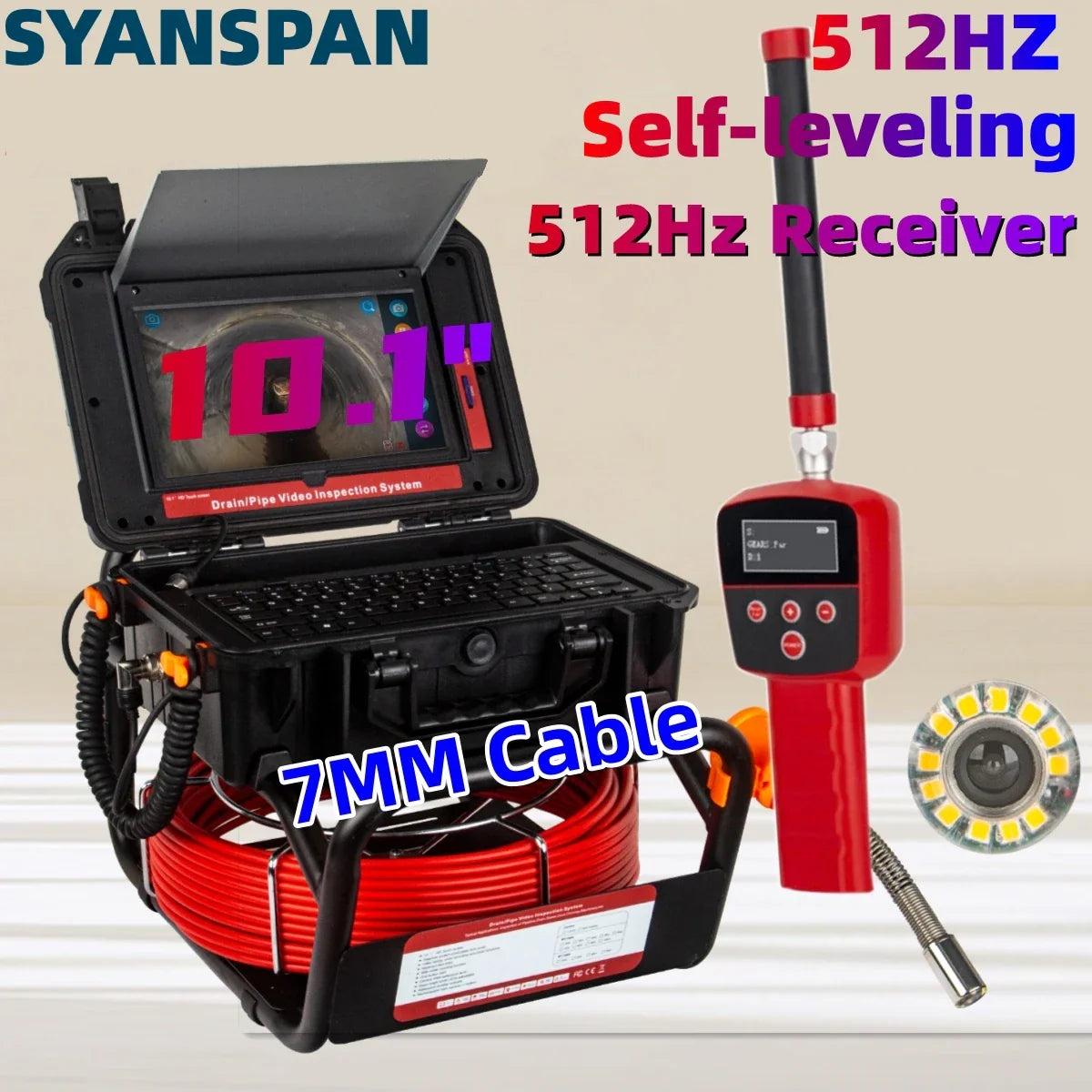Pipe Inspection Camera 10.1inch1080P Screen,SYANSPAN Sewer Endonscope Self-Leveling 512HZ Sonde/Transmitter Meter Counter 30/50M