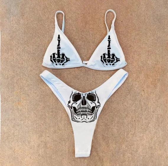 Skull Bikini Black And White Sexy Goth Emo Women Two-piece High Waist Gothic Swimsuit Beach - Lizard Vigilante