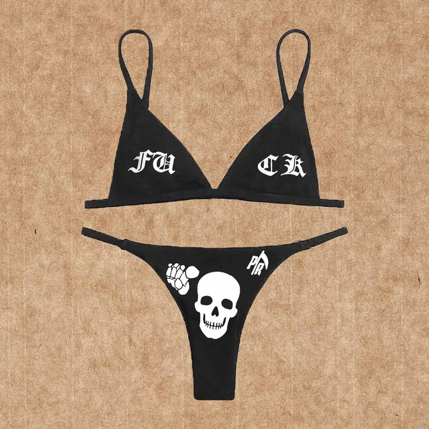 Skull Bikini Black And White Desirable Goth Emo Women Two-Piece High Waist Gothic Swimsuit Beach - Lizard Vigilante