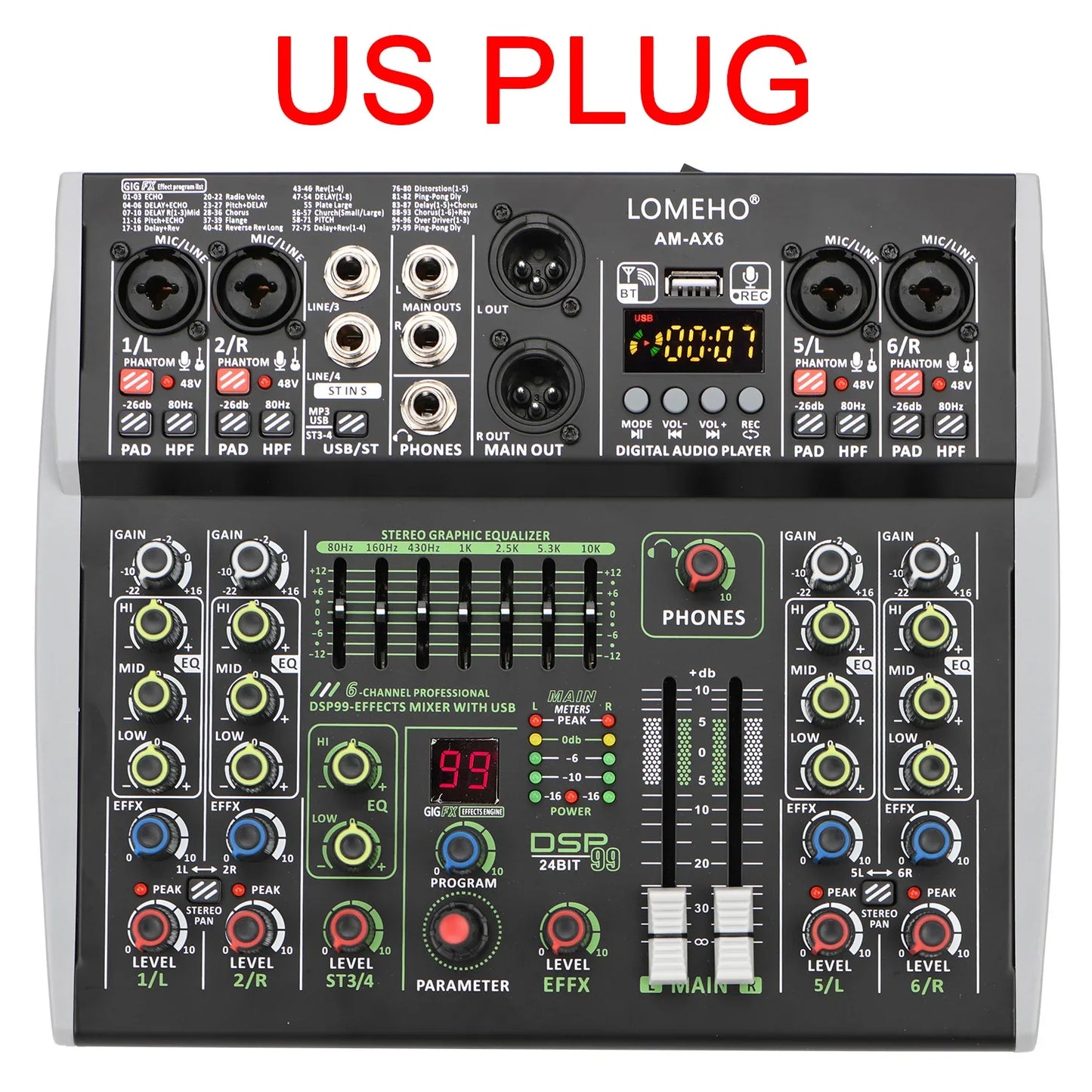 99 DSP Effects Mixing Console Podcast Mini 4/6 Channels Sound Audio Mixer Individual 48V Bluetooth USB PC Play Record AM-AX4/6
