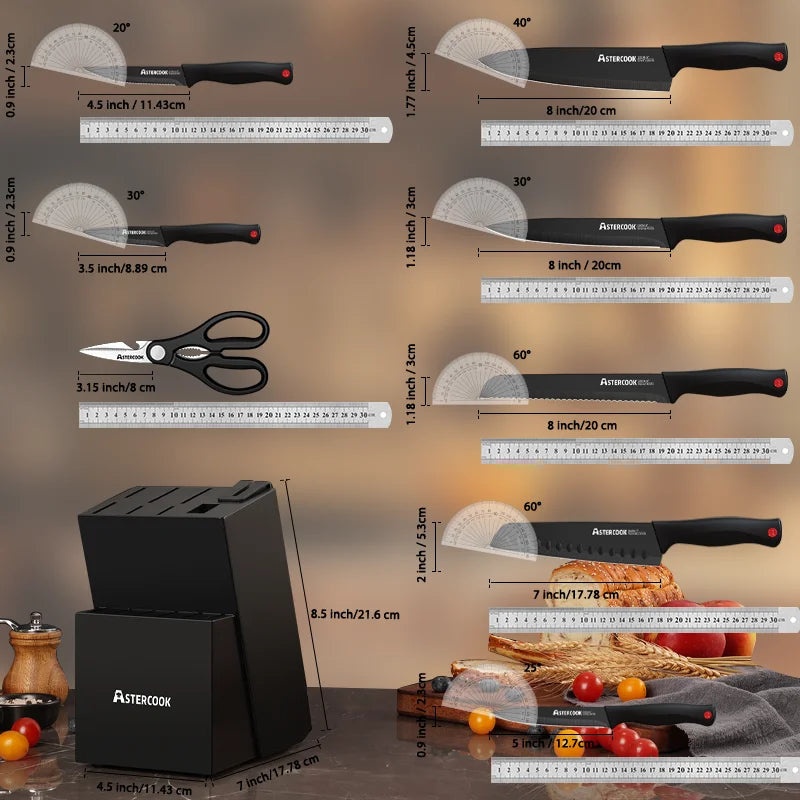 Astercook 15-Piece Knife Set with Built-In Sharpener Block – German Stainless Steel, Dishwasher Safe Kitchen Knives - Premium knives from Lizard Vigilante - Just $108.88! Shop now at Lizard Vigilante