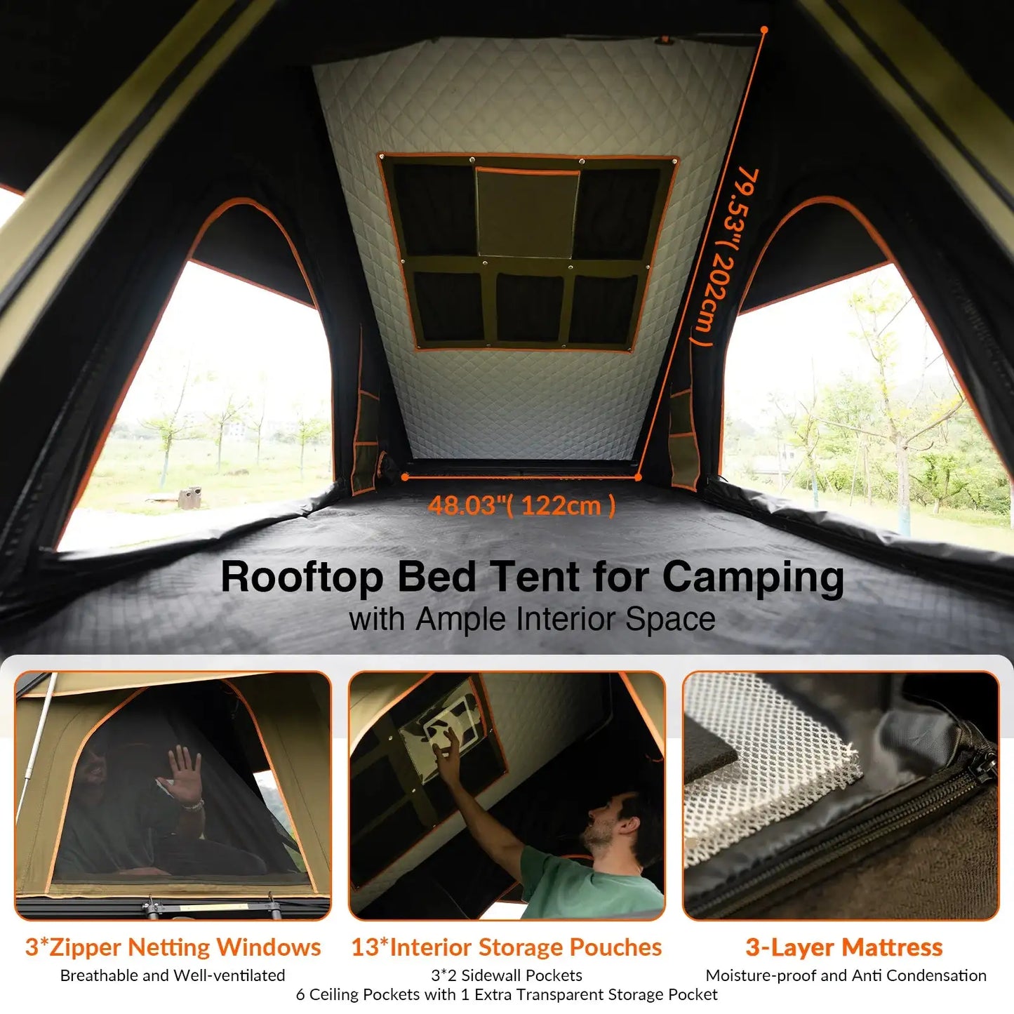 Adventurer Plus Rooftop Tent Hardshell with Side Awning, Air Conditioner Outlet with Bracket, Replaceable Rain Flies