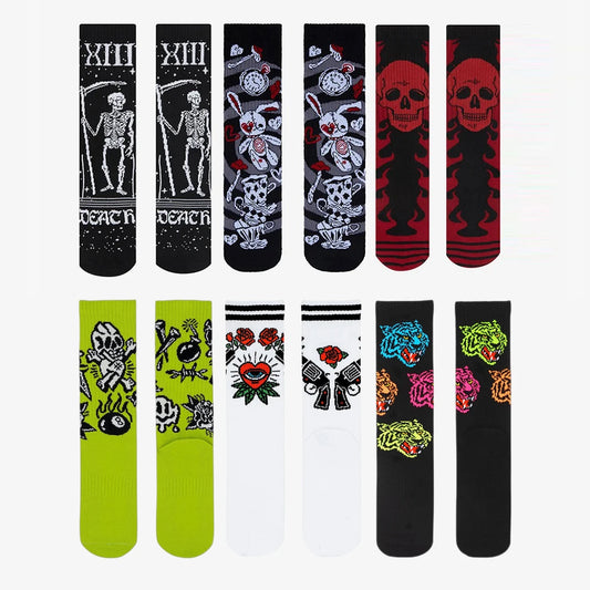 Gothic Skull Tiger Rose Heart Skeleton Doll Crew Socks Harajuku Retro Elastic Unisex Cotton Stocking Novelty Chic Long Socks - Premium socks from Lizard Vigilante - Just $17.99! Shop now at Lizard Vigilante