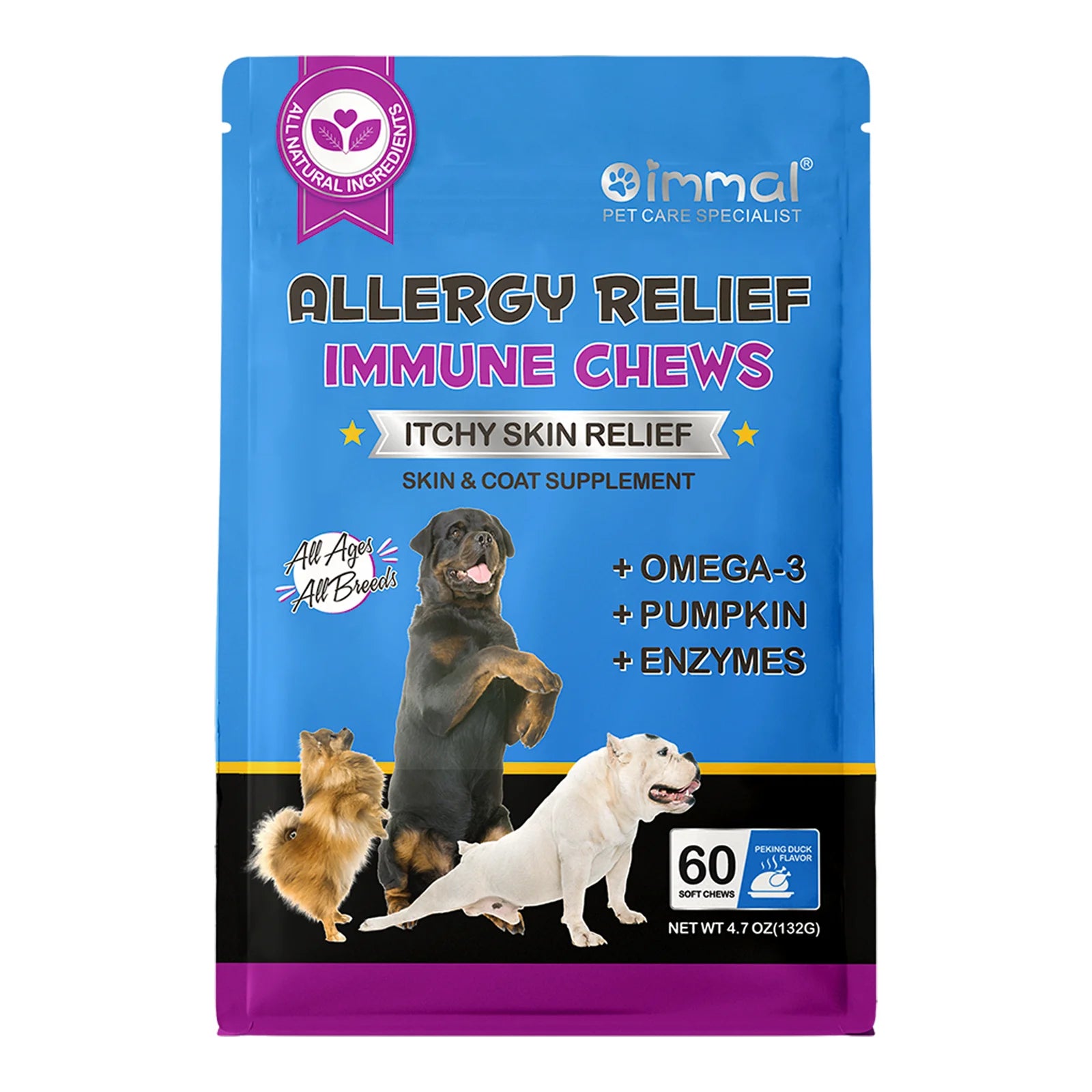 Dog Allergy Relief Chews | Anti-Itch Skin & Coat Supplement for Dogs | Omega-3, Pumpkin, Peking Duck Flavor | 60 Soft Chews - Premium dog supplies from Lizard Vigilante - Just $43.99! Shop now at Lizard Vigilante