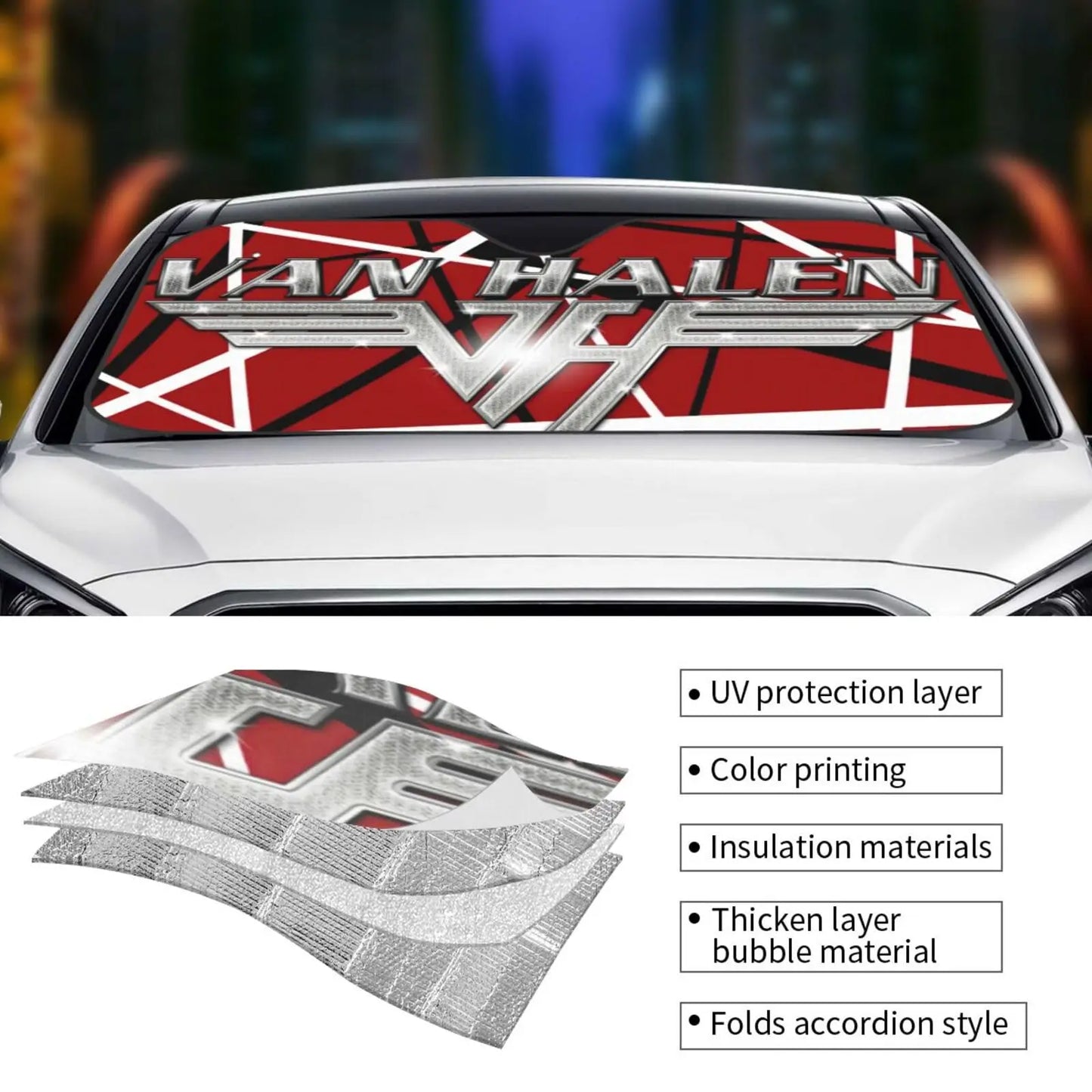 Van Halen Windshield Sun Shade, UV Protection Car Visor, Blocks Sun Heat - Premium auto sun shade from Lizard Vigilante - Just $42.99! Shop now at Lizard Vigilante