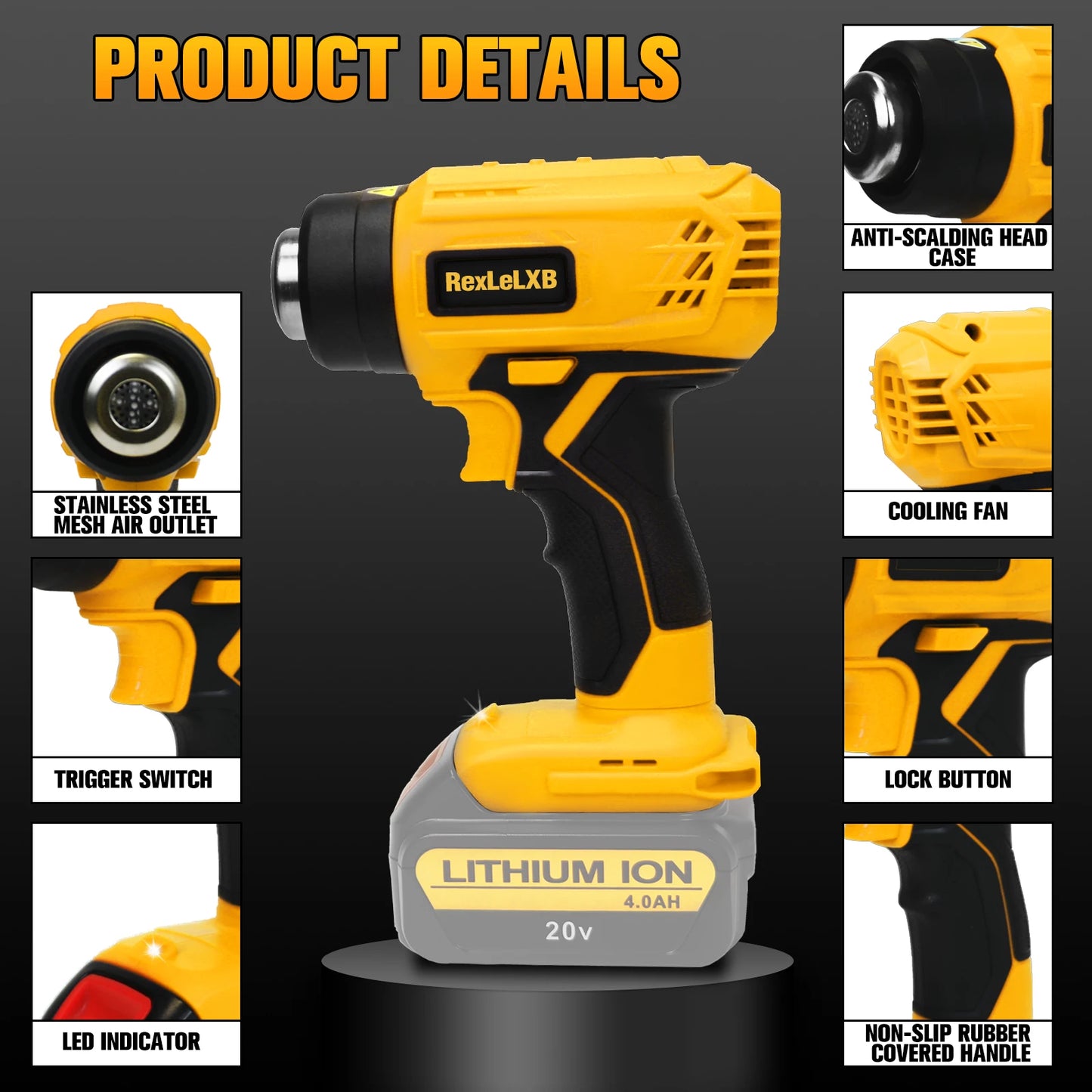 400W 500°C Cordless Heat Gun for Dewalt 20V Li-ion Battery – Powerful Hot Air Gun for Shrinking PVC, Paint Removal & More (No Battery Included) - Premium heat gun from Lizard Vigilante - Just $68.88! Shop now at Lizard Vigilante