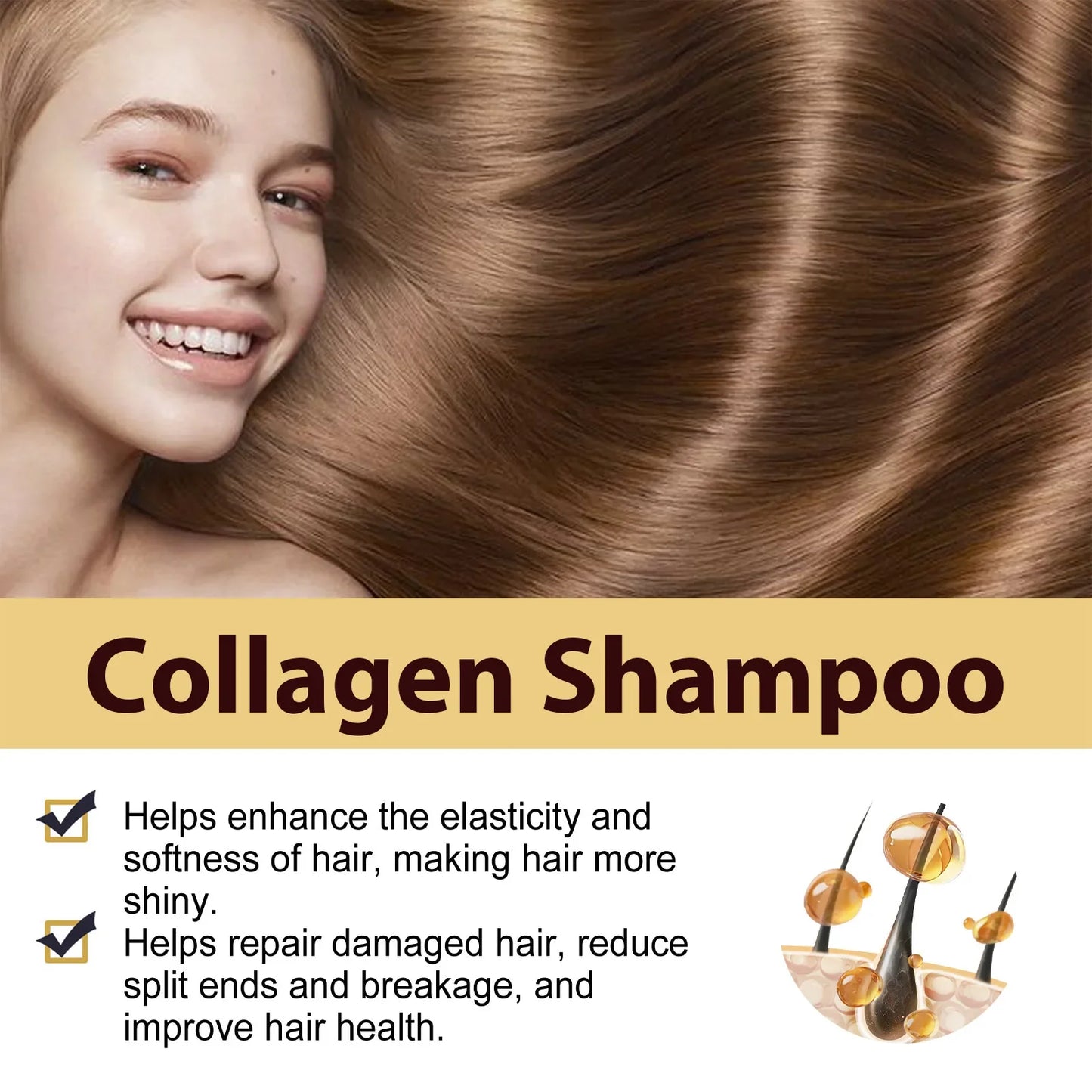 Collagen Shampoo Prevent Hair Loss Hair Breakage Treatment Nourish Hair Roots Frizzy Remover Smoothing Brightening Shampoo 100ml