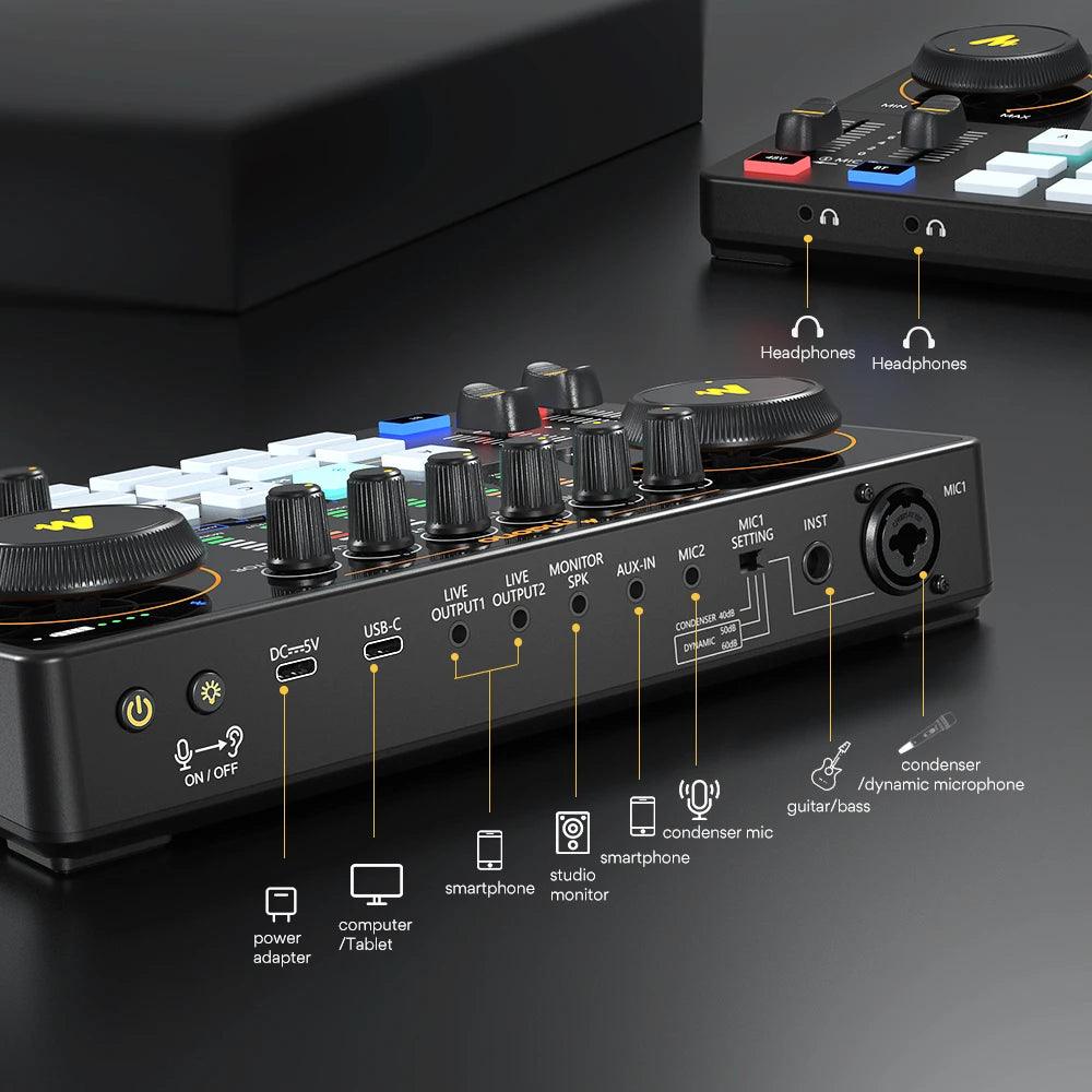 Maono AME2 Audio Interface Sound Card DJ Mixer All in One Portable Podcast Studio for Recording,Live Streaming,Youtube,Guitar,PC - Lizard Vigilante