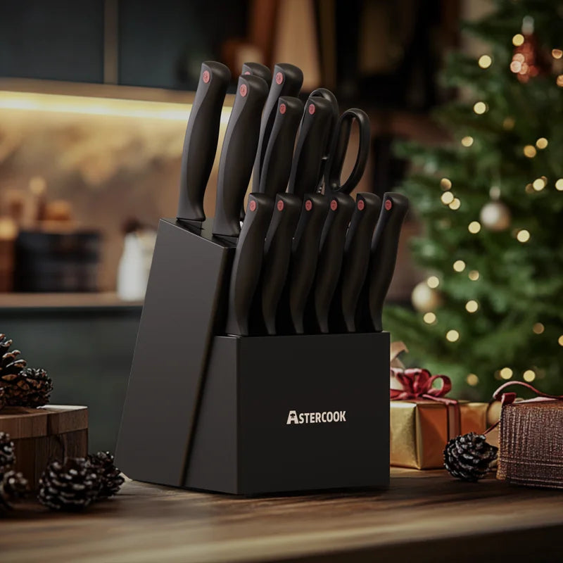 Astercook 15-Piece Knife Set with Built-In Sharpener Block – German Stainless Steel, Dishwasher Safe Kitchen Knives - Premium knives from Lizard Vigilante - Just $108.88! Shop now at Lizard Vigilante