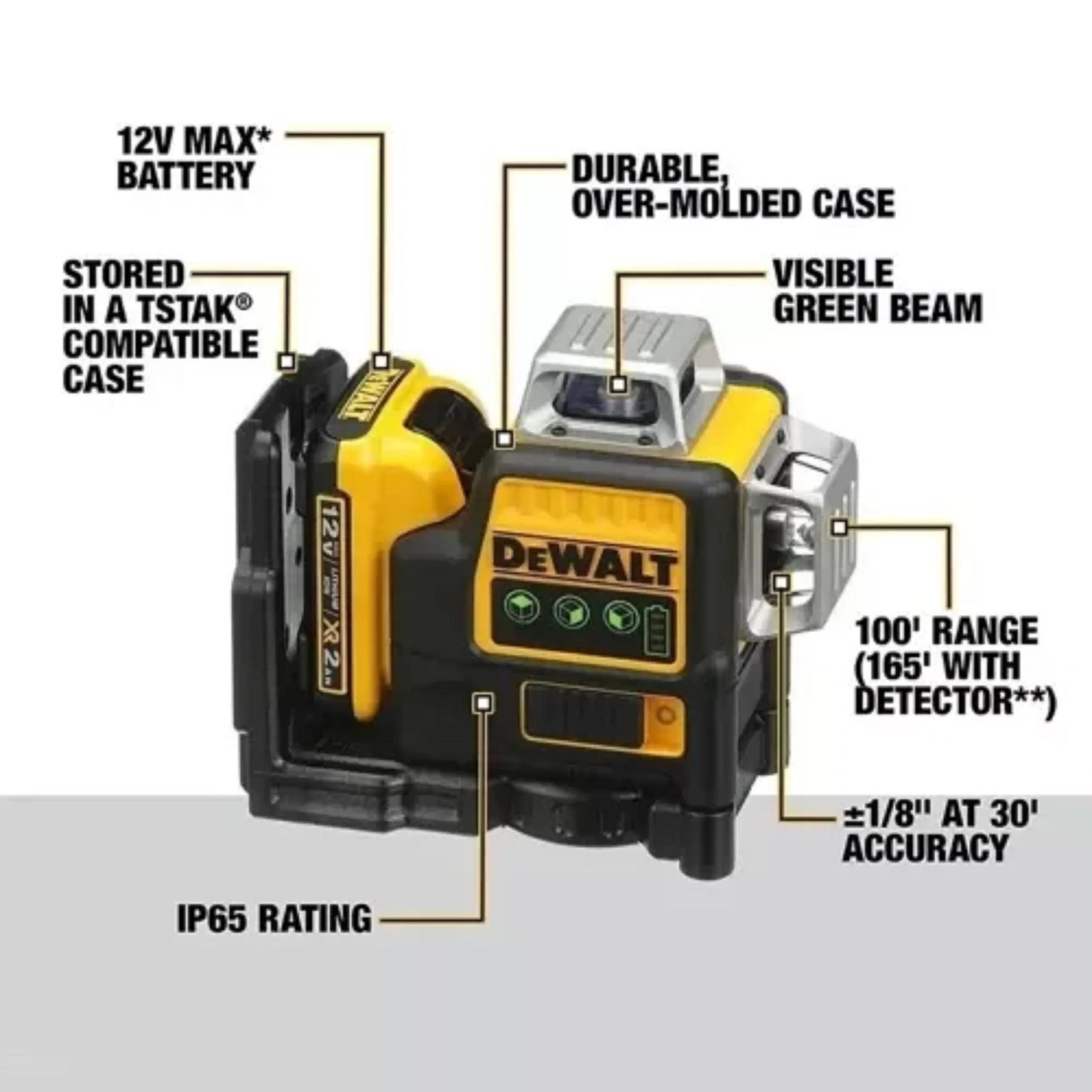 Dewalt DW089LG 12V Green Beam Laser Level 360° Precision Construction Tool