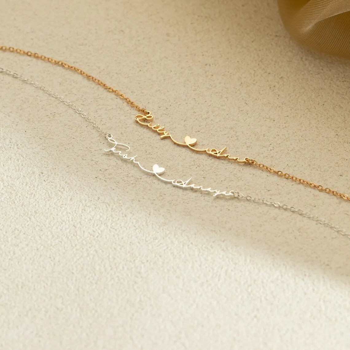  Personalized Two Name Necklace with Heart, Custom Couple Name Necklaces, Silver Letter Necklace for Women, Gifts For Couples,